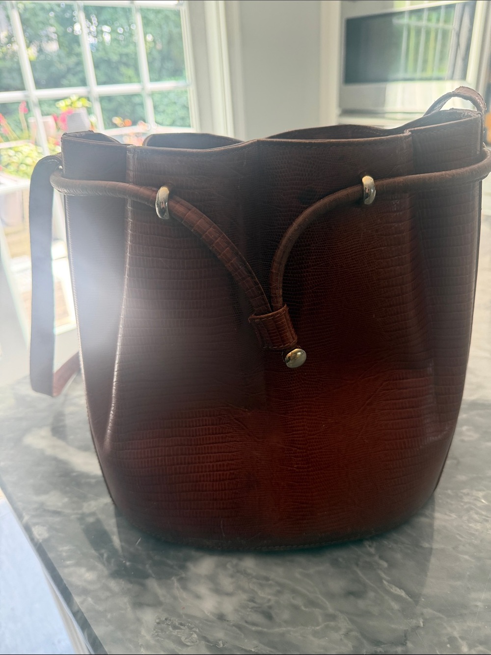 Bally 1990s vintage Classic Brown Leather Bucket Bag - lizard embossed